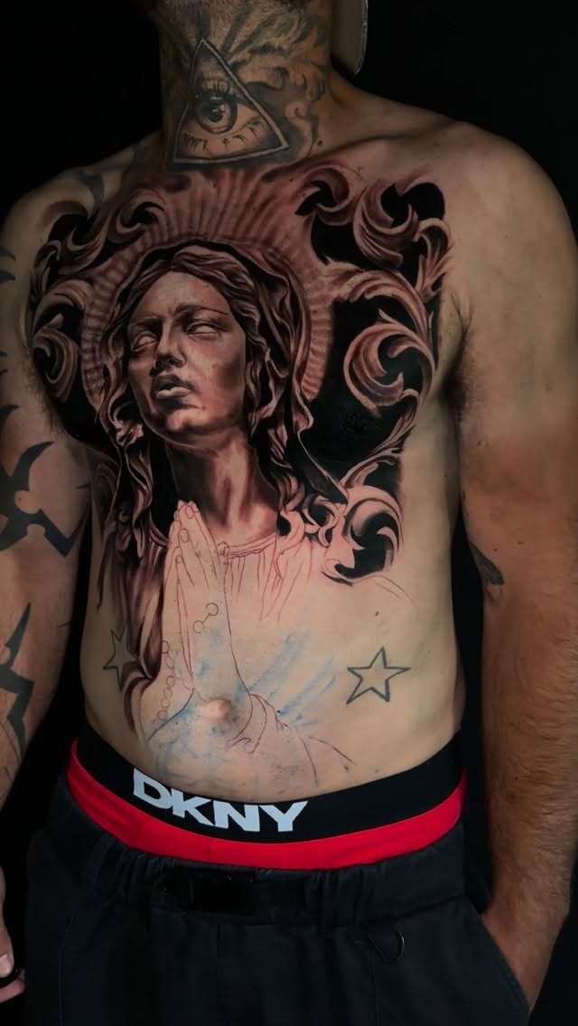 Praying Angel Chest Tattoo