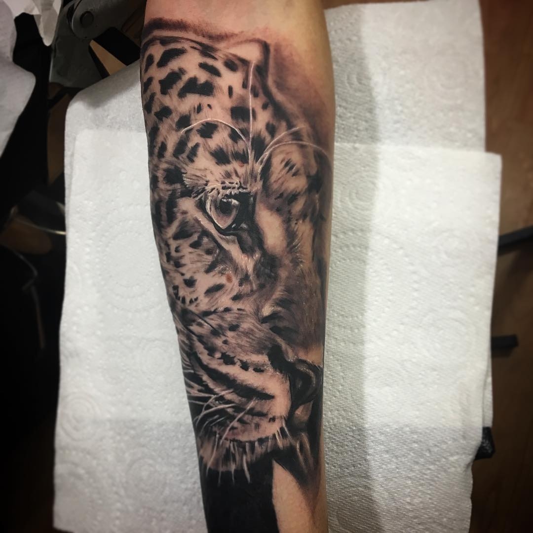 Realistic Leopard Portrait Tattoo